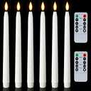 Homemory 10 In Waxy Battery Operated Taper Candles with Remote Timer Dimmer, 6 Pcs Flameless Taper Candles with Flickering Flame, White Candlesticks Battery Powered for Ceremony Memorial Decor