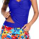 Yonique Womens Underwire Tankini Swimsuits with Skirt Two Piece Bathing Suits Tummy Control Swimwear (X-Large, Colorful Floral)