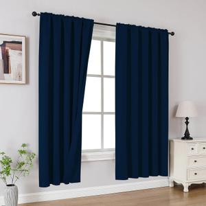 CUCRAF Navy Blue Blackout Curtains 63 Inches, Thermal Insulated Noise Reducing Rod Pocket Dark Blue Window Drapes for Bedroom & Living Room(52x63 Inch, 2 Panels)