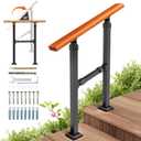 Metal Handrail Wood Grain for Elderly, 2 Step Hand Rails for Outdoor Steps, Outdoor Indoor Stair Handrails Kit, Porch Hand Rails for Concrete Steps