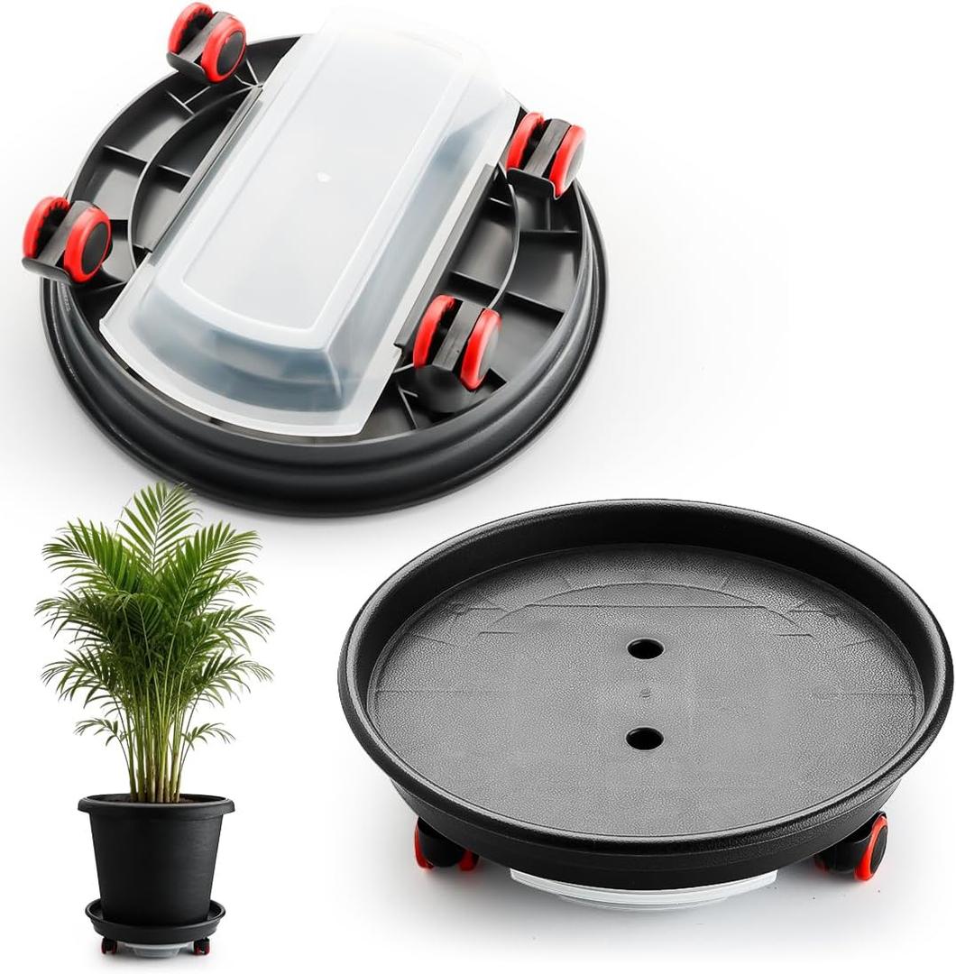 RooTrimmer 15 Inch Plant Caddy with Wheels Heavy Duty with 360 Rolling Planter Dolly with Drainage Holes and Drip Tray,Plant Caster for Heavy Objects Hauling Indoor Outdoor(2 Pack-Grey)