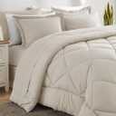 CozyLux King Size Comforter Set Beige - 7 Pieces Bed in a Bag King, Luxury Soft Bed Set for All Seasons, Bedding Set with Down Alternative Comforter, Sheets, Pillowcases & Shams