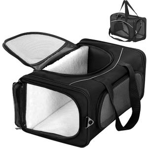Petsfit Two-Way Placement Pet Carrier Airline Approved, Cat Carriers for Kittens, Puppies,Rabbit,Hamsters, Washable,Black