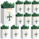 Feifeiya 12 Pcs Baptism Christening Religious Gift Bags with Cross Design, Tissue Paper for Baby Baptisms, First Communion, Christian Bible Verse 11 x8.2 x6 Gift Bag for Wedding Clergy Day(White)
