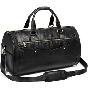 Garment Bag for Travel, Convertible Suit Garment Bag for Men, Stylish Carry On Garment Bag with Shoulder Strap, 2 in 1 Foldable PU Leather Garment Duffle Bag Suit Travel Bag for Men, Black, Two Way, 20"x11"x12"