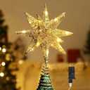 Lewondr Christmas Star Tree Topper, 3D Star Plugged Decorative Treetop with LED Light Beads for Home Holiday Xmas Decor 6-Hour Timer Function 5m Cable (Warm Champagne Gold)