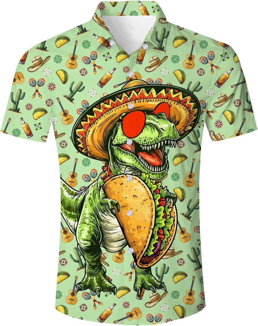 RAISEVERN Mens Hawaiian Shirt Casual Button Down Short Sleeve Tropical Beach Dress Shirt for Summer Holiday (Large, Multicoloured 79)