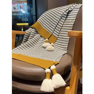 Grey Striped Throw Blanket with Tassels, Knitted Soft Boho Blanket for Couch, Sofa, Bed & Living Room - All Seasons (47.5x60 Inch)