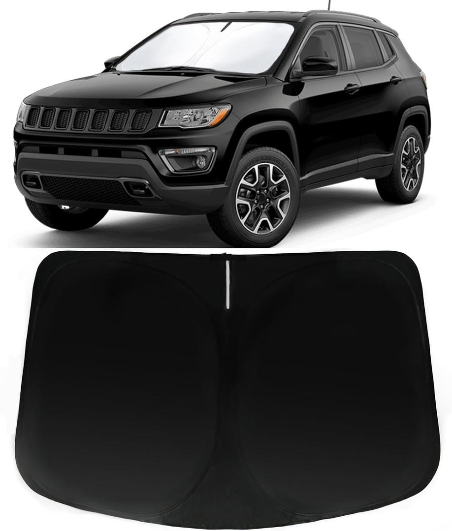 Windshield Sun Shade for Jeep Compass 2017-2025, Car Front Window Sunshade with 240T Sun Visor Protector Blocks UV Rays Heat Sun Shield Accessories