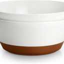MALACASA Serving Bowls, 105oz Large Salad Bowls for Party, Entertaining, Big Ceramic Bowls for Soup, Fruit and Pho, 2-Pc Wide Bowl Set, White & Brown