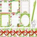 Eaasty 108 Pcs Christmas Sticky Notes Christmas Party Favors Stationery Gift Set Cute Cartoon Xmas Sticky Notes with Pens Ribbon for Home Office Classroom Party Supplies (Green, Red)