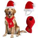 Santa Hat & Scarf Set for Medium Large Dogs, 2 PCS Adjustable Dog Christmas Costume, Fall Winter (Hat & Scarf, Large)