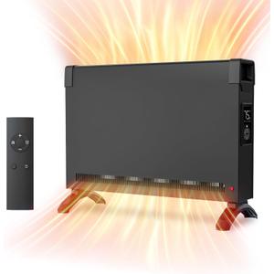 Kucreiheat Space Heater, Whole-Room Convection Panel Heater, 1500W Electric Heater with Tip-over & Overheat Protection, Remote Control, Timer Quite Space Heaters for Indoor Use, Black