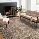 RYB HOME Machine Washable Area Rug 5x8 for Living Room, Floral Pattern Vintage Boho Rug for Bedroom, Soft Faux Wool Stain Resistant Carpet for Dining Room Office Guest Room, 5x8 ft, Brown