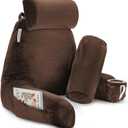 Clara Clark Reading Pillow with Shredded Memory Foam Includes 2 Neck and Lumber Support Pillows, Designed for Sitting Up in Bed and Couch, Back and Arms Adjustable Support for Adults, Chocolate Brown XL