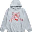 Womens Graphic Hoodies Y2k Streetwear Hoodie Coquette Bow Graphic Aesthetic Preppy Long Sleeve Pocket Pullover (Large, Gray)