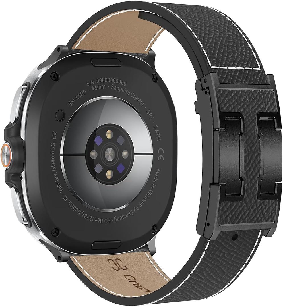 Magnetic Leather Band Compatible with Compatible with Samsung Galaxy Watch 8 40mm/44mm/Classic 46mm 2025,Magnetic Replacement Strap for Galaxy Watch 8 Women Men ((Epsom) Black band+Black Buckle)