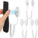UKCOCO 4 Pcs Magnetic Remote Control Holder with Cord, Retractable Remote Control Tether with Spring Ropes, Wall-Mount with Adhesive, Anti-Loss