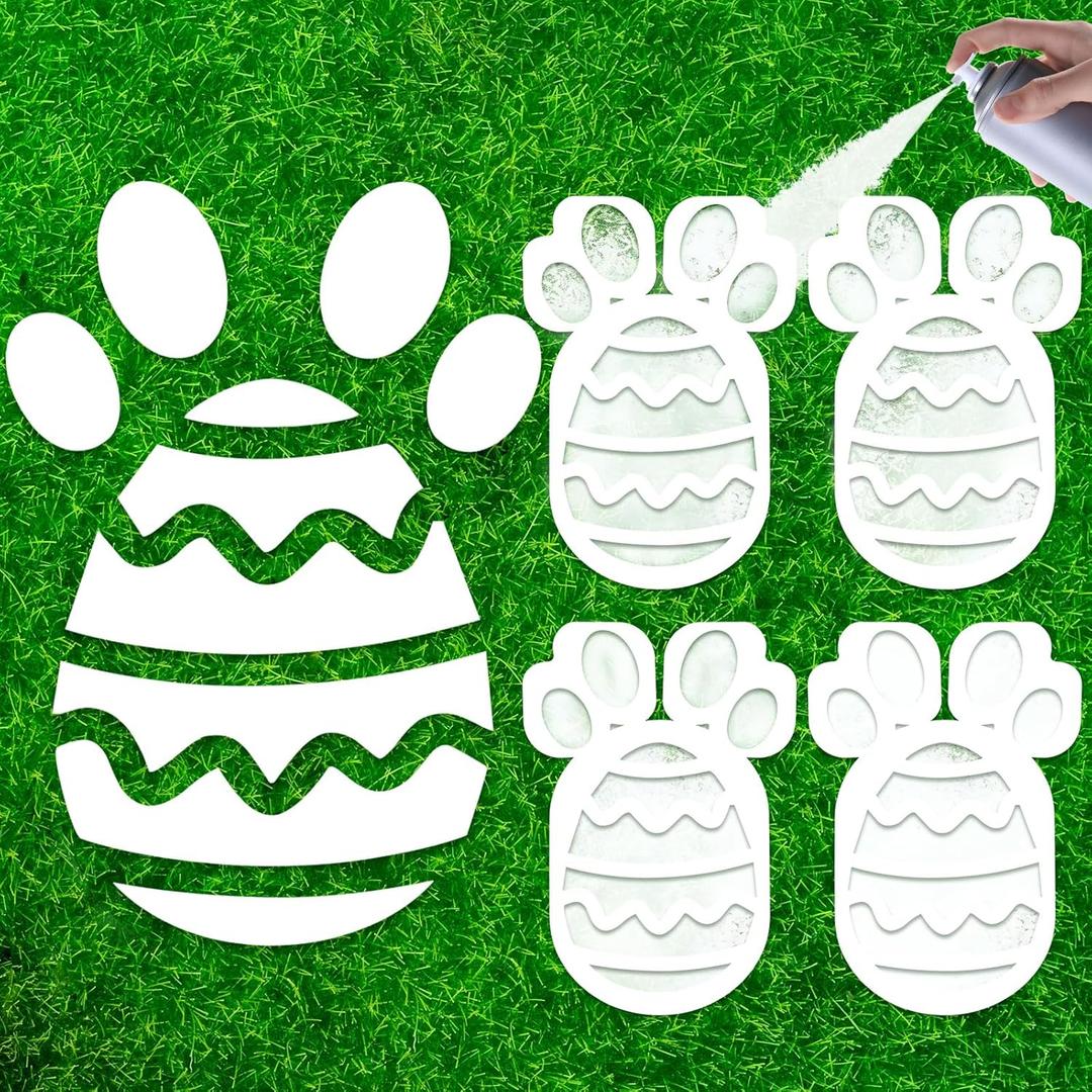 6pcs Easter Bunny Stencils for Painting on Lawn, Wooden Easter Bunny Footprint Stencils Egg Reusable Rabbit Paw Template for Yard Garden Wall Indoor and Outdoor DIY Decors