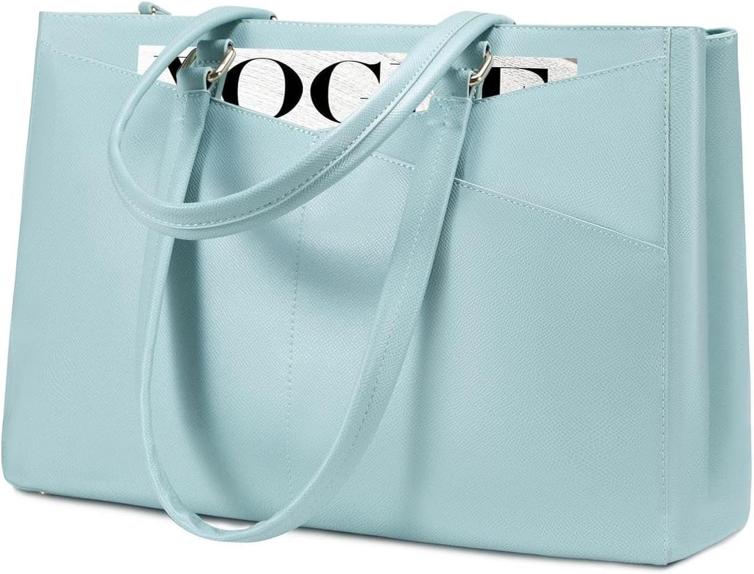 LOVEVOOK Laptop Bag for Women 15.6 Inch Tote Bags Waterproof Leather Briefcase Computer Women Business Office Work Bag,Cyan-Blue
