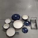 Nonstick Enameled Cast Iron Cookware Set, 8-Pcs Pots and Pans with Lid, Frying Pan Skillet, Sauce Pan, Healthy Round Dutch Oven Pot for Sourdough Bread Baking on All Stovetop, Come with Organizer,Navy