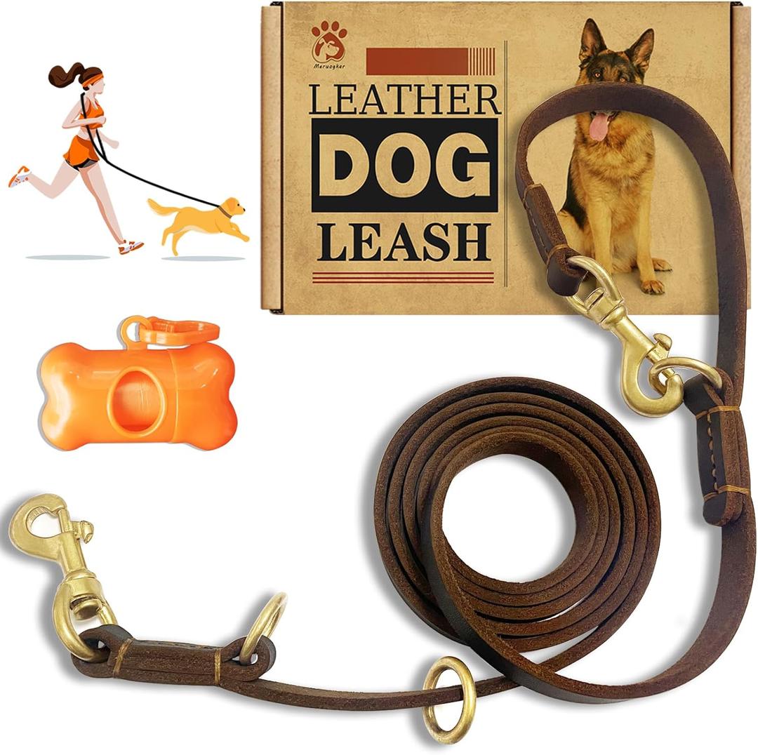 Hands Free Leather Dog Leash 8ftDurable Genuine Leather Multi Function Dog LeashesStrong Leather Leash for Small Medium Large Breed Dogs