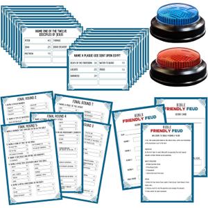 Christian Bible Family Feud Game with 2 Buzzers,Religious Trivia Quiz Card Game for Church Groups,Easter Parties,Team Building & Family Game Night (28 Cards)