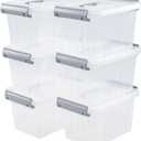 3 L Small Clear Storage Latch Box, 6 Pack Plastic Stackable Organizer Containers with Lids