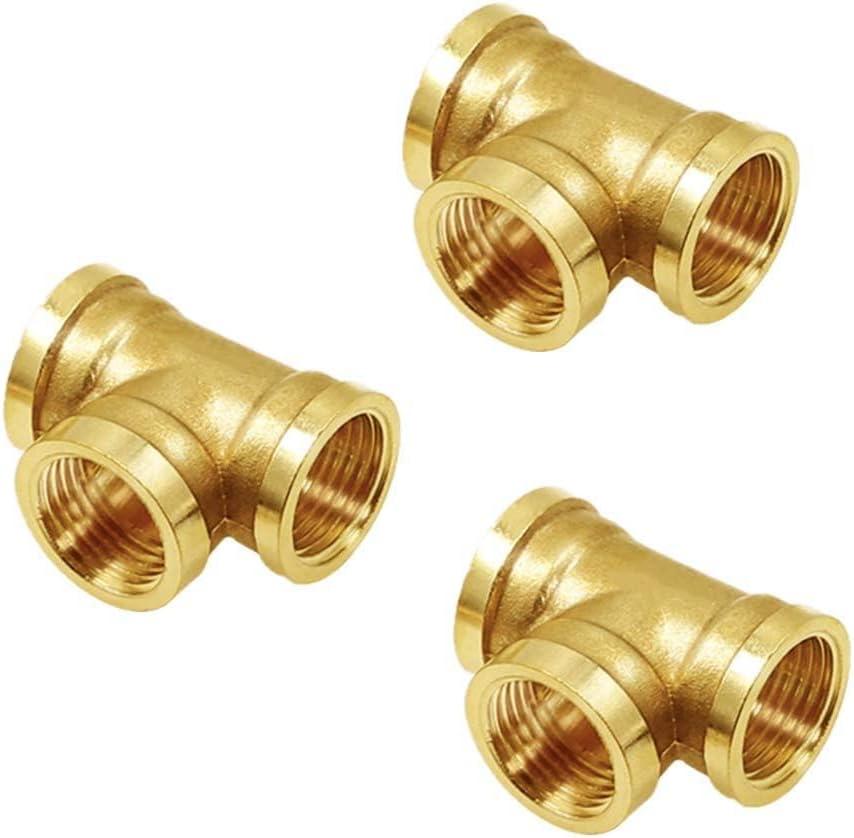 Joywayus 3PCS Brass Pipe Fittings 3/4" to 3/4" to 3/4" NPS Female Forged Tee Pipe Tube Fittings