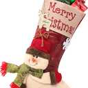Yunaeduo Christmas Stockings - 18.5" Large Christmas Stocking, 3D Cute Snowman Xmas Stockings with Name Tages, Christmas Decorations for Tree, Bed, Stairs & Fireplace