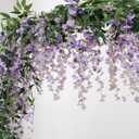 2Pcs 7.2Ft/Piece Artificial Flowers Wisteria Garland Artificial Wisteria Vine Hanging Flower Greenery Garland for Home Garden Outdoor Wedding Arch Floral Decor (Purple)