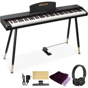 UISCOM Digital Piano Keyboard for Beginners,Full Size 88 Key Semi-Weighted Keyboard Electric Piano with Stand,Power Adapter,Sheet Music Stand,Pedal,Headphone,USB-MIDI Compatibility,Wood Black