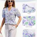 GRACE KARIN Women Boho Floral Tops, Summer Short Sleeve Shirts, V Neck Dressy Casual Blouse Work Printed 2026 Spring Trendy (Purple, M)