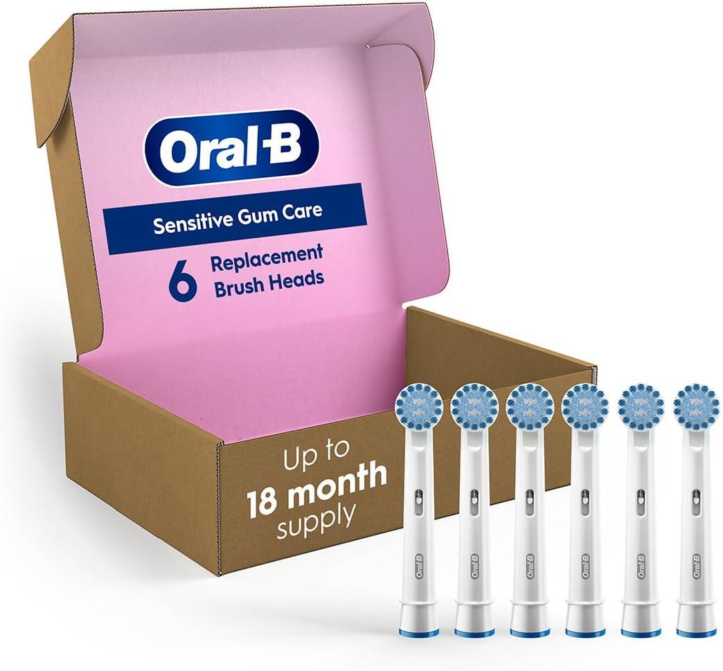 Oral-B Sensitive Gum Care Replacement Brush Heads for an Oral-B Electric Toothbrush, Pack of 6 (White)