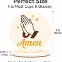 Amen Christian Religious Coasters Set of 4 Absorbent Ceramic Drink Coasters with Non-Slip Cork Base Prayer Hands Faith Blessing Bible Verse Decor for Coffee Table Church Gift