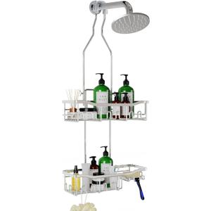 Shower Caddy Hanging for Bathroom: Adjustable Height No Blocking to Shower Head - Rustproof Shower Caddy Over Showerhead - Black Shower Organizer with Hooks Soap Holder, Silver