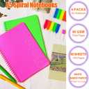 miikoul 8 Pack A5 Neon Spiral Lined Notebooks with 4 Pens 8.3" X 5.5" 80 Sheets/160 Pages Wide Ruled Notebook Spiral Journals Bulk Softcover Notepad Color Coded for Students Taking Class Notes