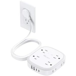 NUTICT Power Strip with USB C, Flat Plug Surge Protector, 8 Widely-Spaced Outlets & 4 USB (2 USB C), 5ft Extension Cord with Multiple Outlets, Travel Power Strip, 1700J, Compact for Home Office