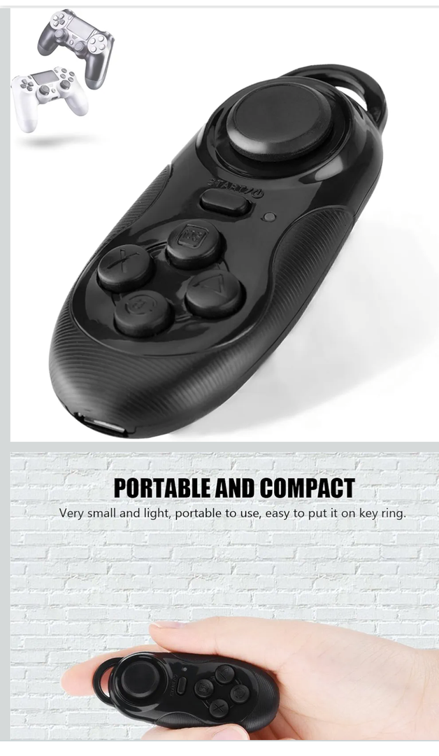 Wireless Gamepad Remote Controller - Selfie Camera Shutter, Mouse, 3D VR Glasses Remote Control Compatible With IOS Android PC TV Box (Black)