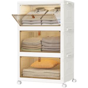 Closet Organizers and Storage 23Qt 3 Pack Stackable Storage Bins with 1 Lid Closet Organizer Boxes for Clothes Foldable Storage Box for Clothes/Office Supplies/Snacks (23Qt X 3)