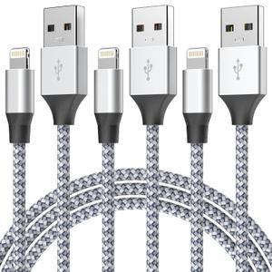 Durable iPhone Charger Cord 6FT 3Pack [Apple MFi Certified] Lightning Cable Nylon Braided iPhone Cord Fast Charging Cable Compatible with iPhone 14/13/12 Pro Max/12Pro/11 (Grey&White1)