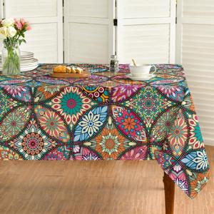 Horaldaily Boho Bohemia Style Rectangular Tablecloth 60x84 Inch, Vintage Washable Seasonal Table Cover for Party Picnic Dinner Decor (Green)