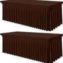 Smiry Spandex Tablecloth 2 Pack, Elastic Fitted Stretch Tablecloth for 8FT Rectangle Tables, Waterproof Washable Table Cover Skirt for Wedding, Banquet & Parties (Coffee, 96Lx30Wx30H Inch)