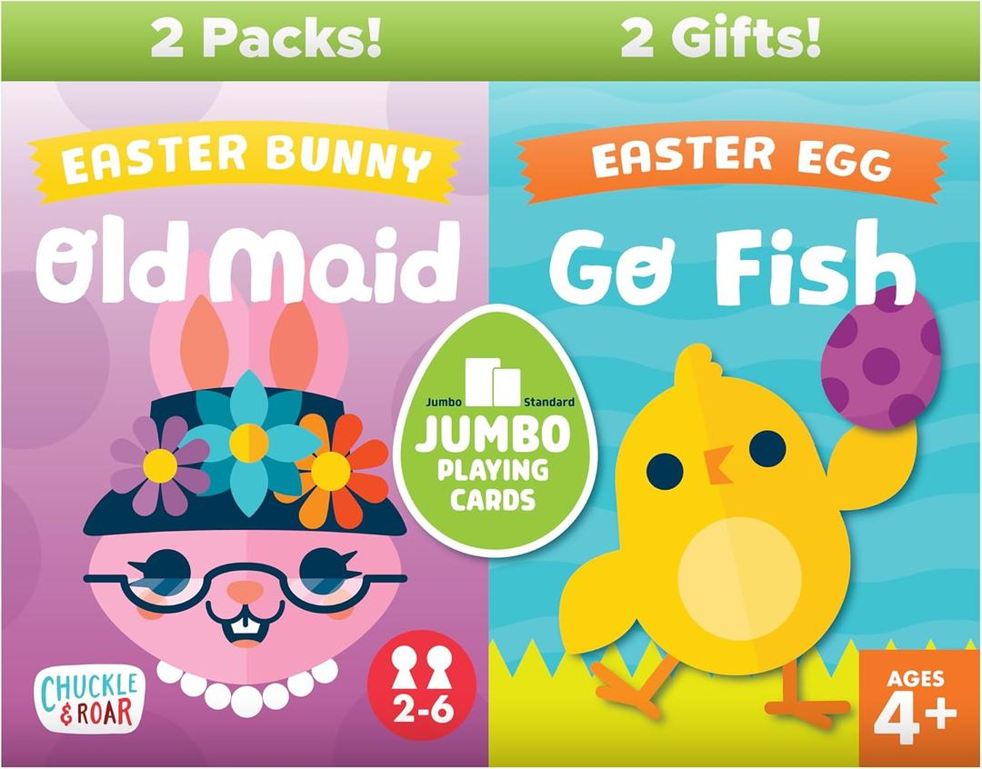 4 x Chuckle & Roar - Easter Old Maid and Go Fish - Basket Stuffer - 2 Game Pack - Ages 3 and Up