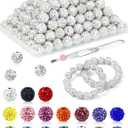 120PCS FIVEIZERO Rhinestone Beads for Jewelry Making, 10mm Red Shiny Round Sparkle Crystal Clay Bead Bulk Sparkly Baseball Necklace Beads for Bracelets and DIY Crafts