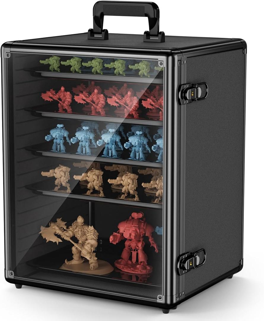 Vitula Miniatures Carrying Case, Large Capacity Miniature Storage Display Cases for Collectibles, with 5 Trays, Portable Figure Display Case for Miniature Storage & Carrying (L)