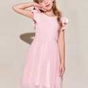 Haloumoning Girls Tutu Dress Ruffle Short Sleeve Fluffy Summer Party Tulle Dress for Kids 7-8Y (Pink)