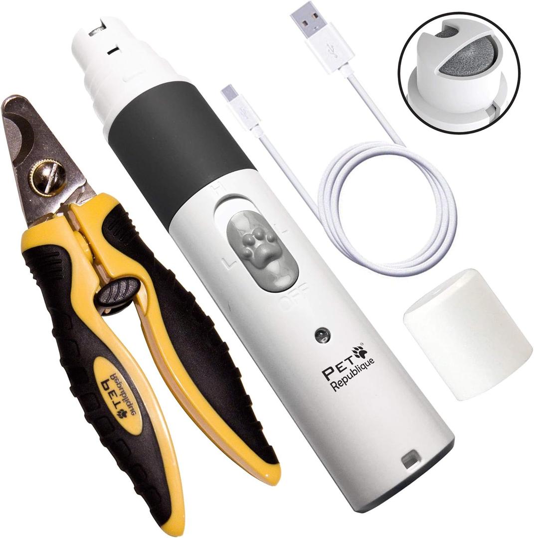 Dog Nail Grinder by Pet Republique - 2 Speed Electric Rechargeable Nail Grinder - Gentle, Quiet, Low, Painless Nail Trimmer - Multi-Setting Grinder for Any Small or Medium Dog, Cat, and Pet Claw Dog Nail Grinder by Pet Republique - 2 Speed Electric Rechargeable Nail Grinder - Gentle, Quiet, Low, Painless Nail Trimmer - Multi-Setting Grinder for Any Small or Medium Dog, Cat, and Pet Claw