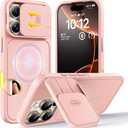TOCOL for iPhone 16 Pro Case with Slide Camera Cover, Kickstand and Camera Control Button, Fit for MagSafe, Rugged Solid Phone Case, Non-Slip, Drop Protection, Drop Protection, Pink