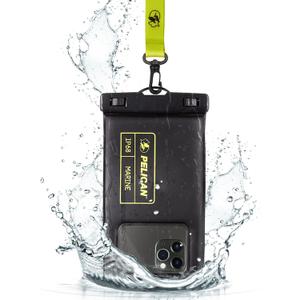 Pelican Marine - IP68 Waterproof Phone Pouch (Regular Size) Floating Waterproof Phone Case - Beach Cruise Ship Travel Essentials - Works with All Phones - Detachable Lanyard - Black/Hi-Vis Yellow